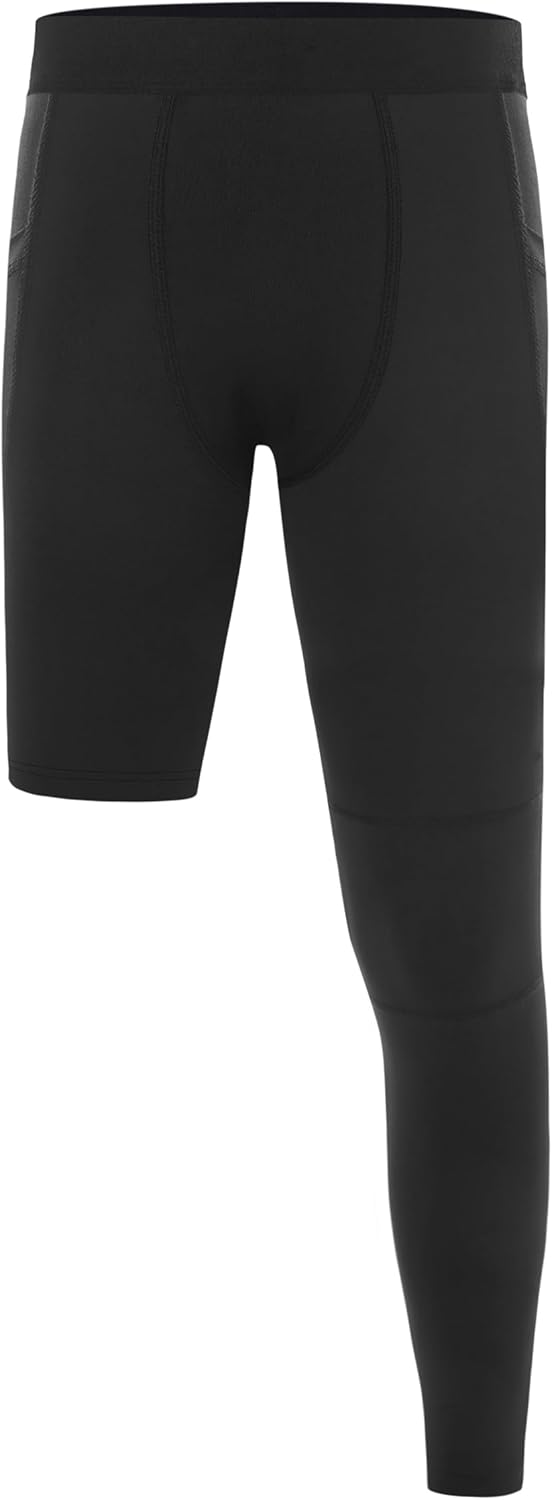 Boys Compression One Leg 3/4 Tights, Youth Single Leggings for Basketball Running, Kids Athletic Pants Capri with Pockets - Image 2