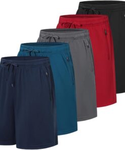 Cimic 5 Pack Mens Athletic Shorts Quick Dry Gym Running Workout Basketball Shorts for Men with Zippered Pockets
