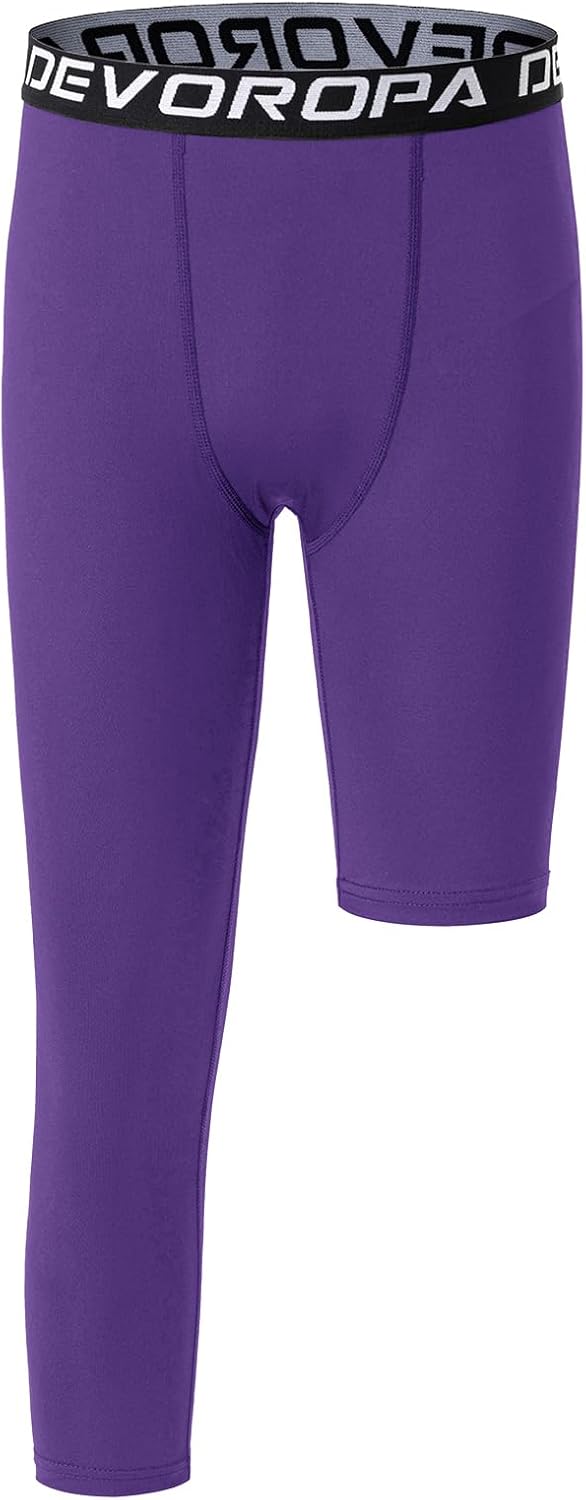DEVOROPA Youth Boys One Leg Compression Pants for Basketball 3/4 Leggings Sports Tights Kids Athletic Soccer Base Layer - Image 28