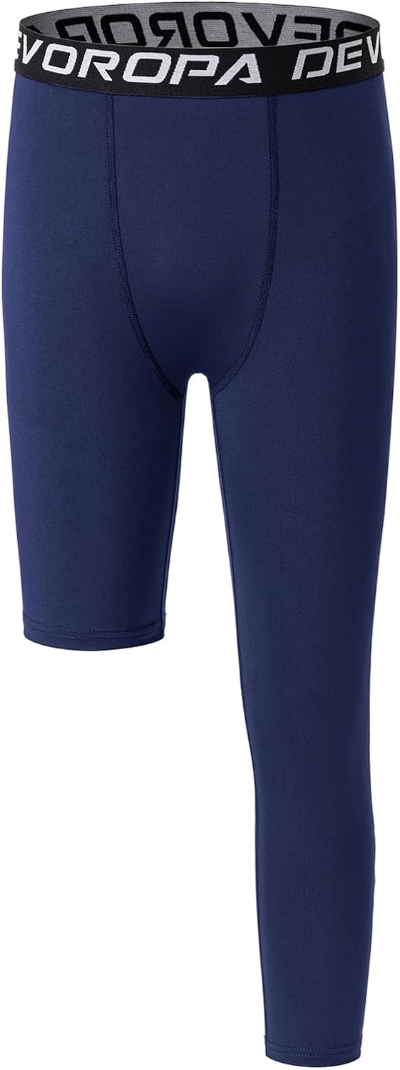 DEVOROPA Youth Boys One Leg Compression Pants for Basketball 3/4 Leggings Sports Tights Kids Athletic Soccer Base Layer - Image 22