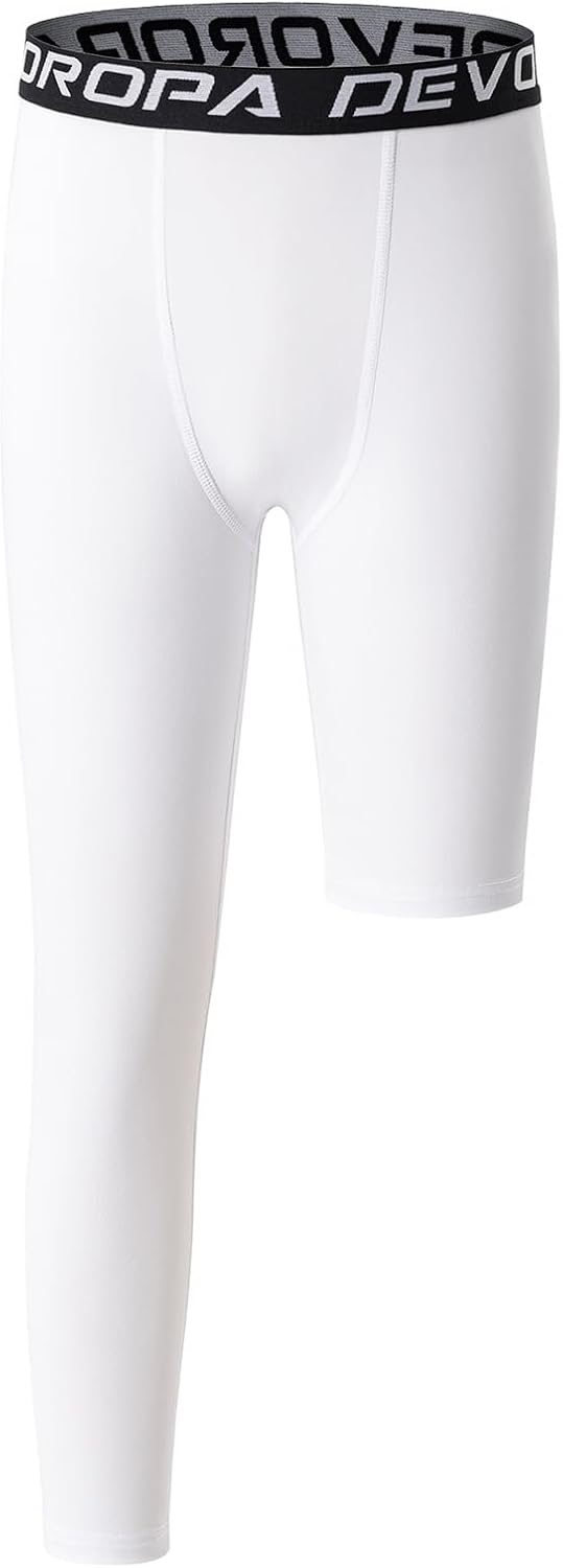 DEVOROPA Youth Boys One Leg Compression Pants for Basketball 3/4 Leggings Sports Tights Kids Athletic Soccer Base Layer - Image 34