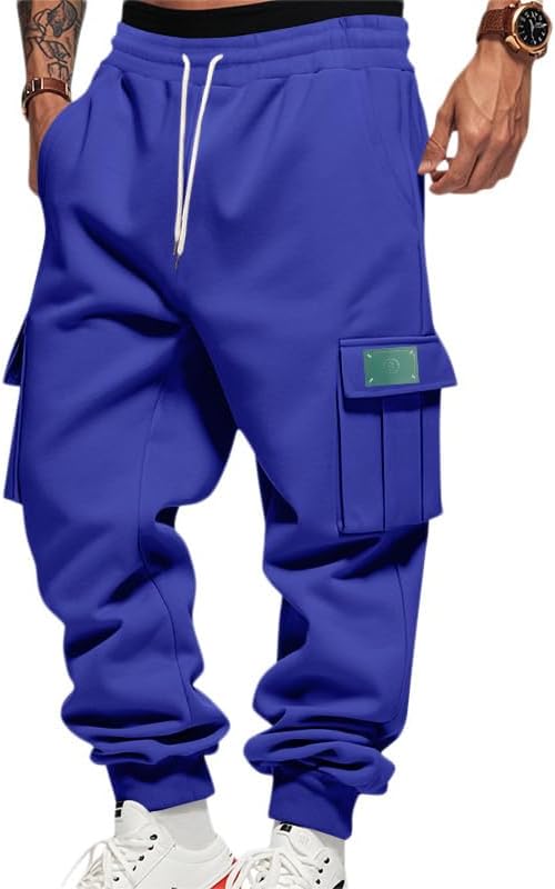 Mens Fleece Cargo Sweatpants Heavyweight Elastic Waist Pants with Pockets Baggy Drawstring Jogger Pants - Image 26