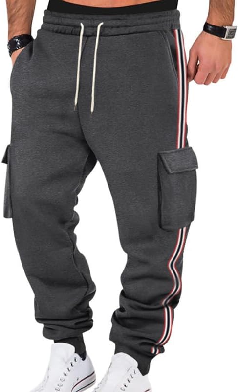 Mens Fleece Cargo Sweatpants Heavyweight Elastic Waist Pants with Pockets Baggy Drawstring Jogger Pants - Image 17