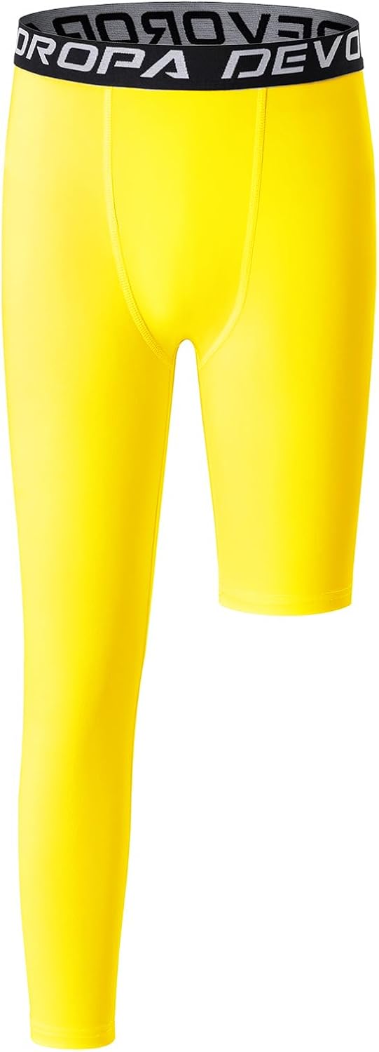 DEVOROPA Youth Boys One Leg Compression Pants for Basketball 3/4 Leggings Sports Tights Kids Athletic Soccer Base Layer - Image 36