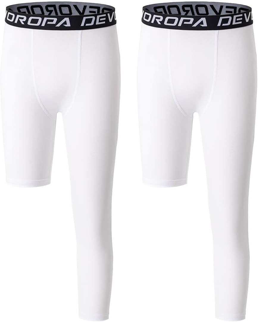 DEVOROPA Youth Boys One Leg Compression Pants for Basketball 3/4 Leggings Sports Tights Kids Athletic Soccer Base Layer - Image 10