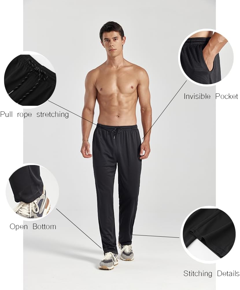 ZH 3 Pack Men's Sweatpants Open Bottom Joggers Lightweight Quick Dry Athletic Pants with Pockets for Workout & Lounge - Image 4