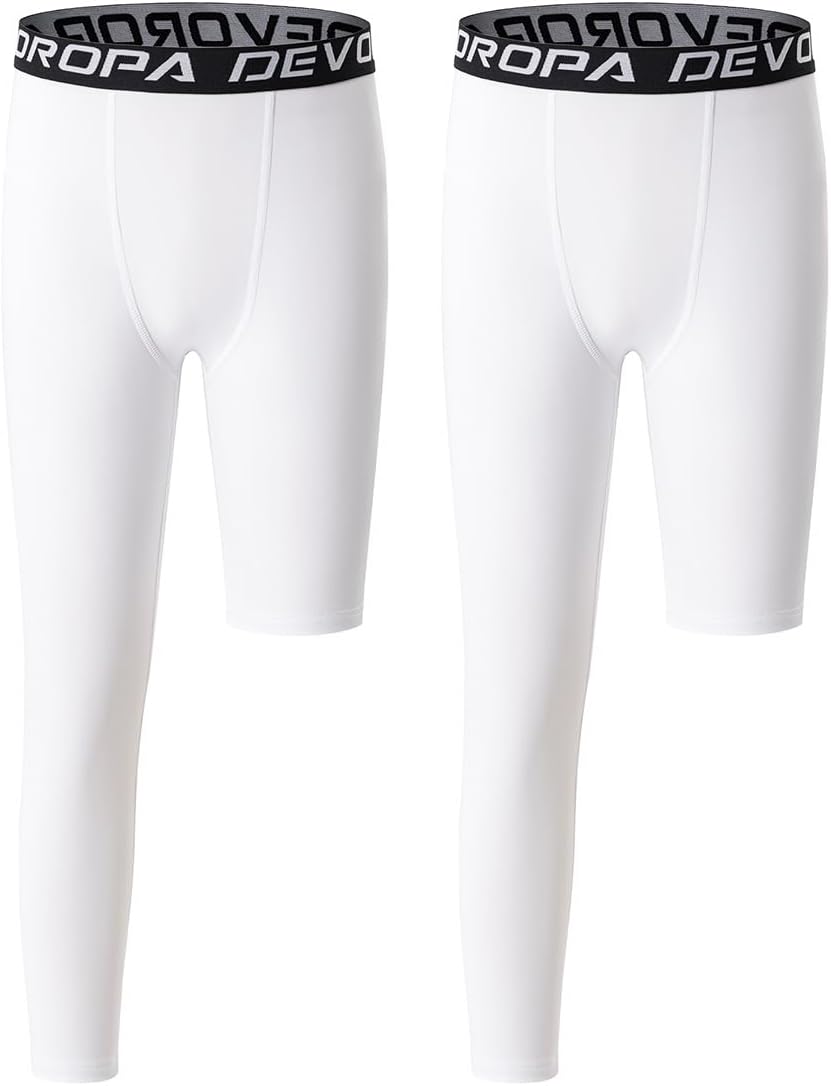 DEVOROPA Youth Boys One Leg Compression Pants for Basketball 3/4 Leggings Sports Tights Kids Athletic Soccer Base Layer - Image 11