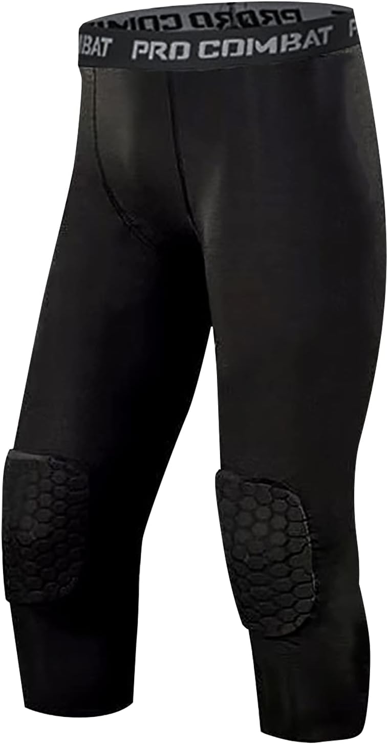 SS COLOR FISH Men’s Basketball Leggings with Knee Pads 3/4 Compression Tights Pants Sports Athletic Baselayer