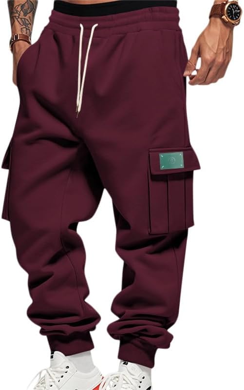 Mens Fleece Cargo Sweatpants Heavyweight Elastic Waist Pants with Pockets Baggy Drawstring Jogger Pants - Image 29