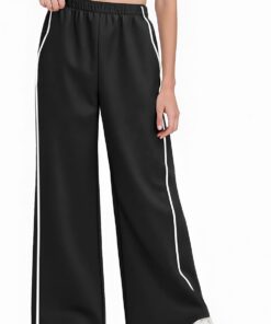 Haloumoning Girls Wide Leg Track Pants Kids Baggy Striped Parachute Pants Athletic Joggers with Pockets 5-14Y