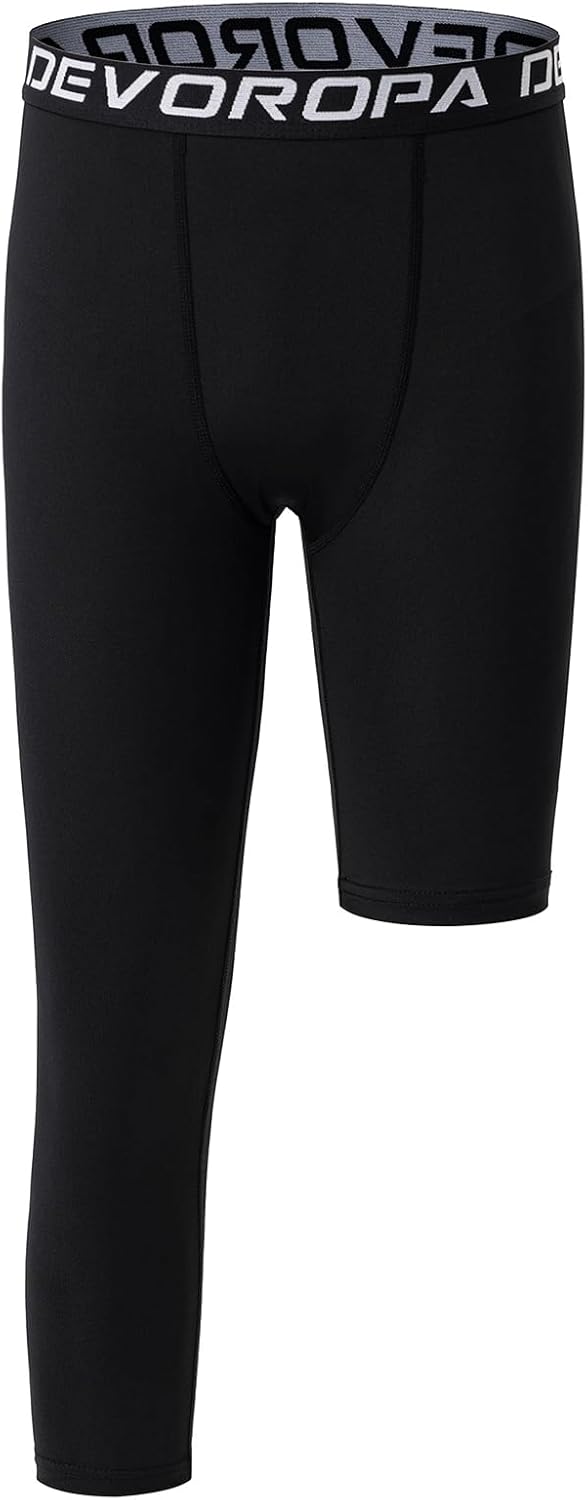 DEVOROPA Youth Boys One Leg Compression Pants for Basketball 3/4 Leggings Sports Tights Kids Athletic Soccer Base Layer - Image 19