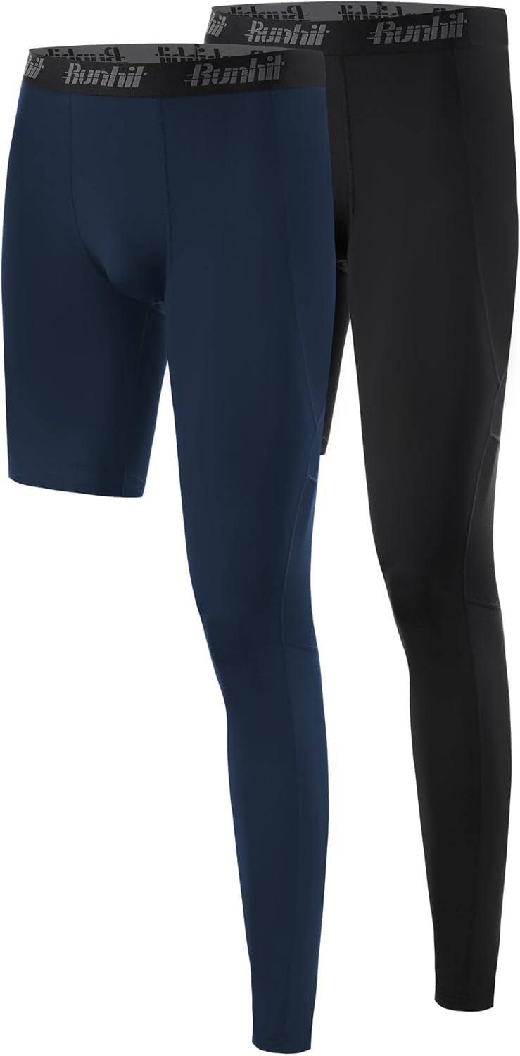 Runhit Men's Basketball One Leg Compression Tights Full Length Single Leg Compression Pants Sports Base Layer Underwear - Image 12