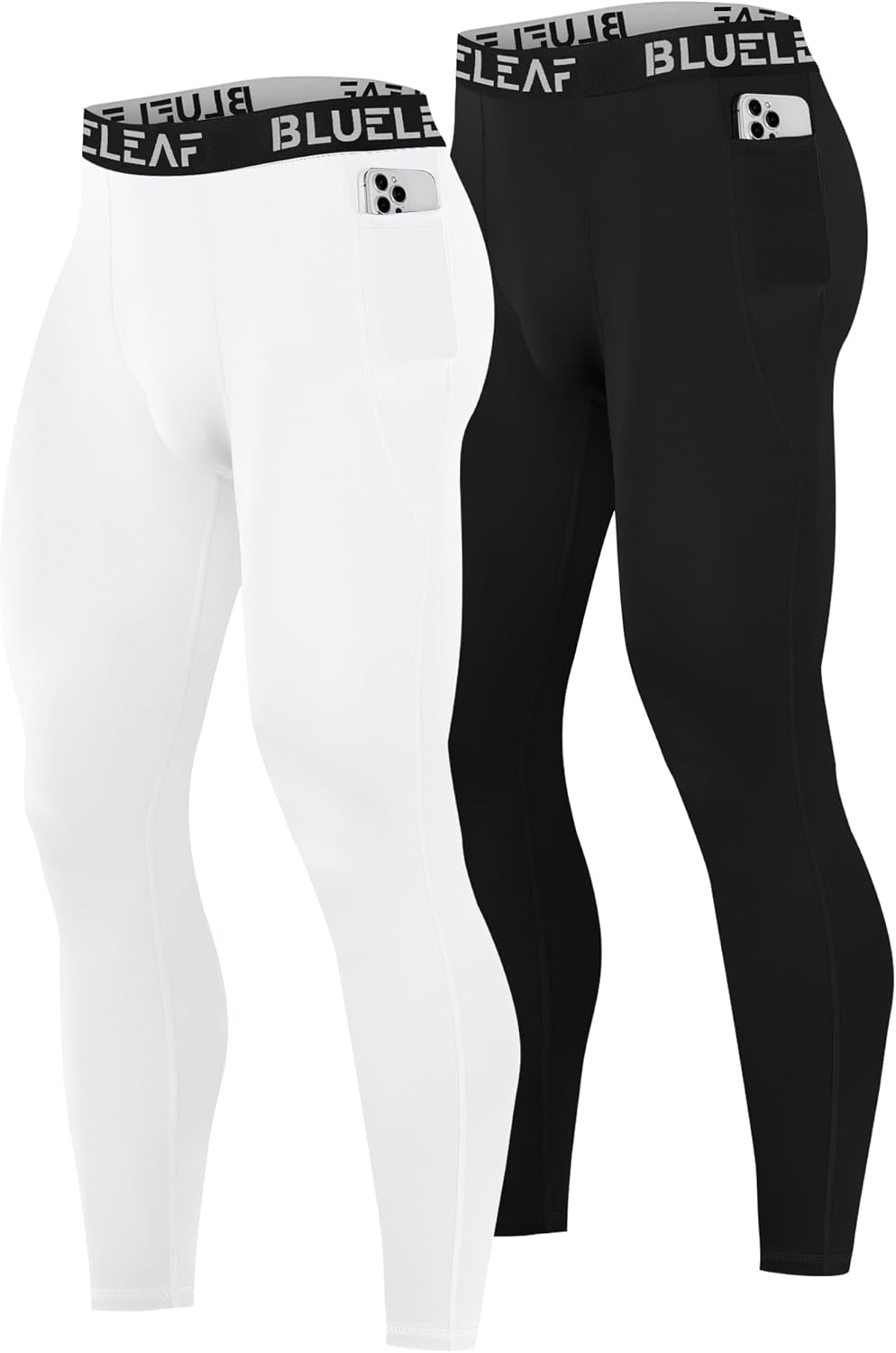 Blueleaf Men's Compression Pants Running Workout Leggings with Pockets Athletic Tights Base Layer for Basketball Sports