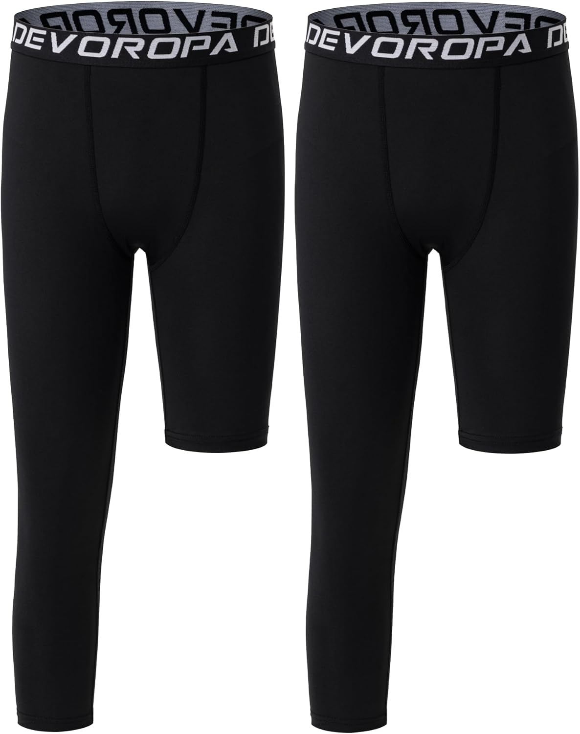 DEVOROPA Youth Boys One Leg Compression Pants for Basketball 3/4 Leggings Sports Tights Kids Athletic Soccer Base Layer - Image 8
