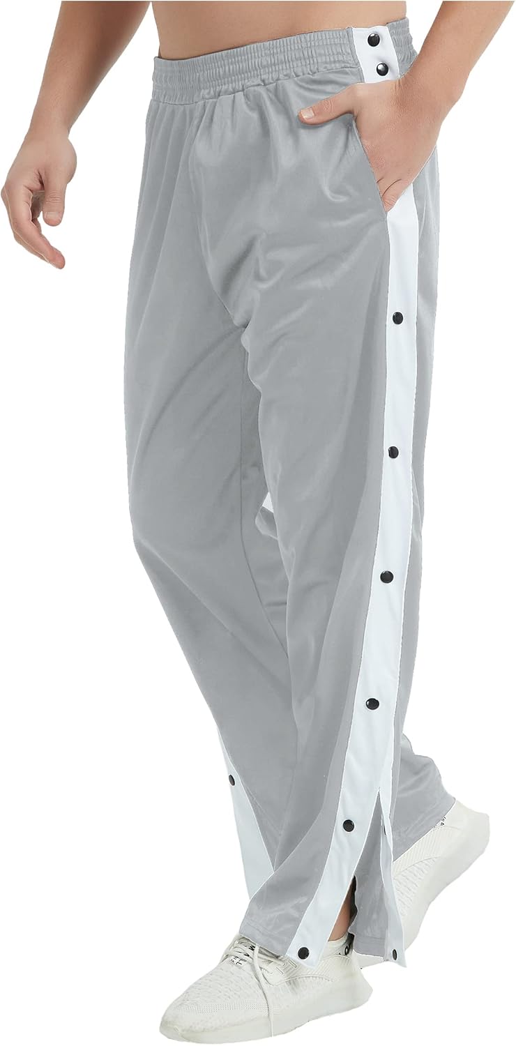 THWEI Mens Tear Away Basketball Pants Casual High Split Snap Button Post Surgery Sweatpants - Image 8
