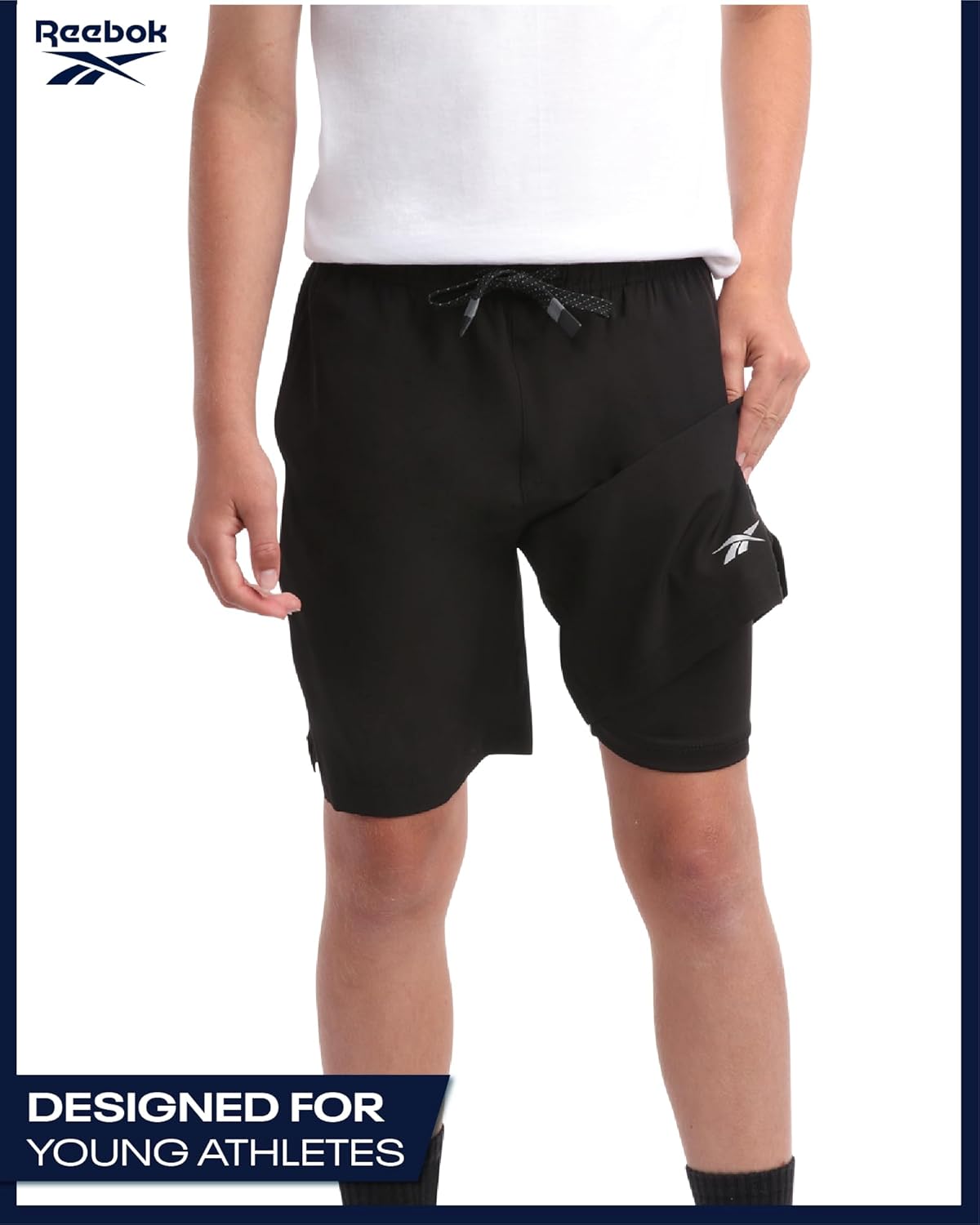 Reebok Boys Shorts - 2 in 1 Basketball Shorts with Compression Liner and Pockets - Gym and Running Boys Athletic Shorts - Image 5