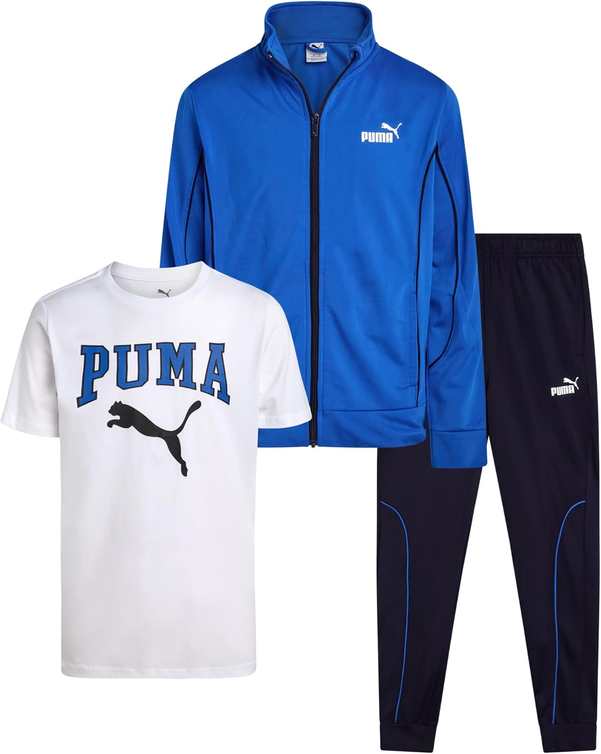 PUMA Boys Pants Set - 3 Piece Athletic T-Shirt, Zip Up Jacket, Jogger Pants - Boys Activewear Tricot Jogset (8-16) - Image 11