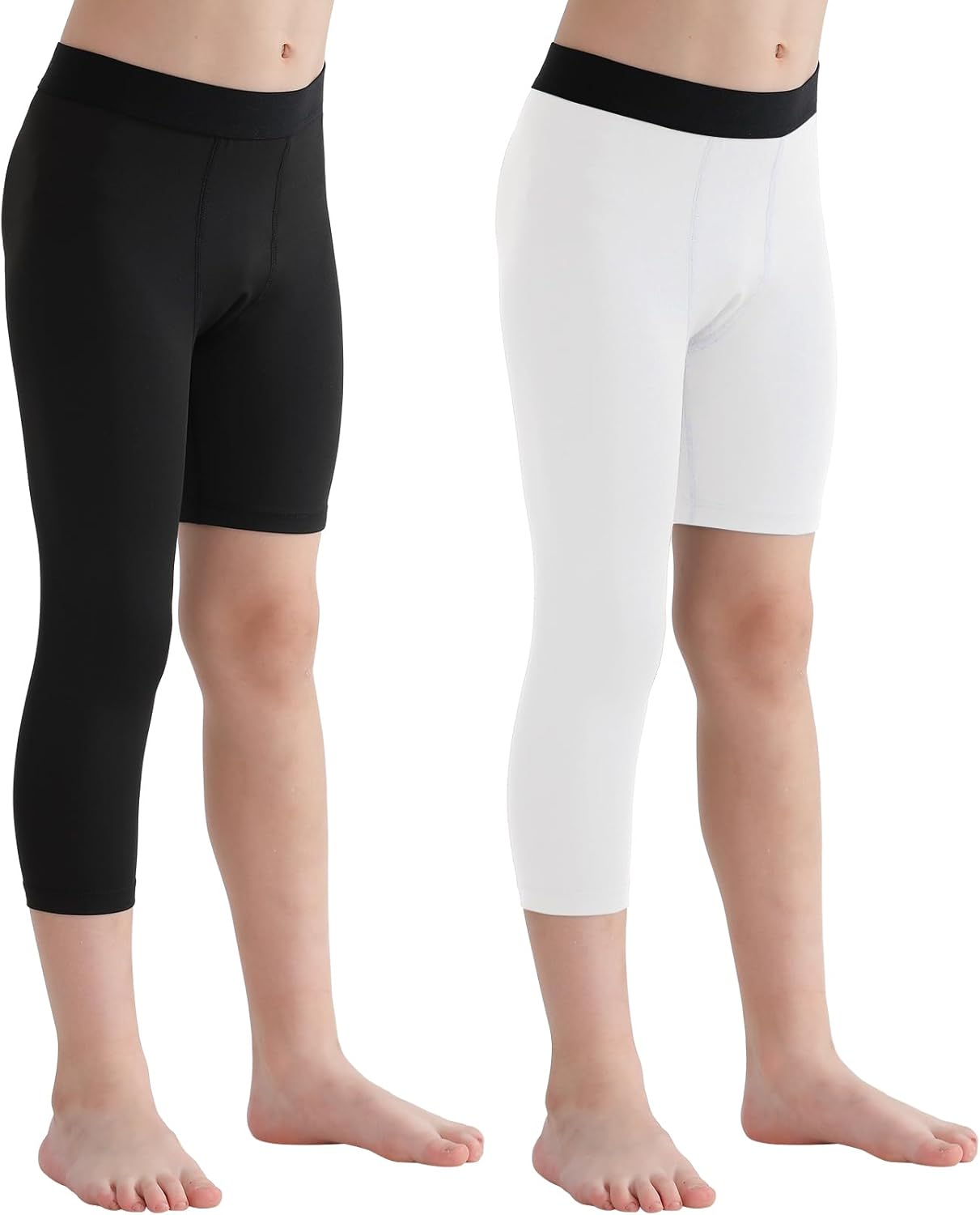 2 Pack Boys Youth One Leg 3/4 Compression Pants Tights for Basketball Running Capris Gym Athletic Base Layer Leggings - Image 7