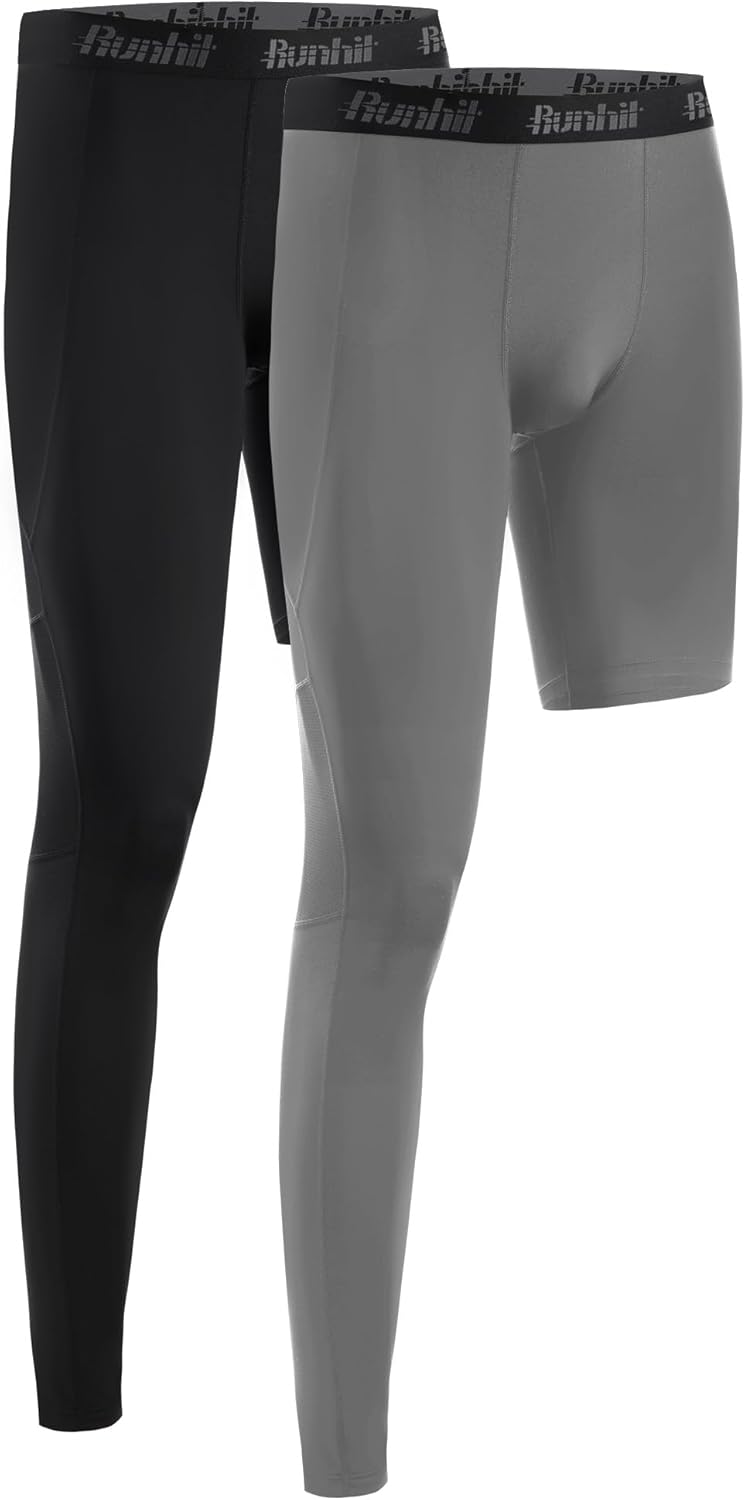 Runhit Men's Basketball One Leg Compression Tights Full Length Single Leg Compression Pants Sports Base Layer Underwear - Image 10