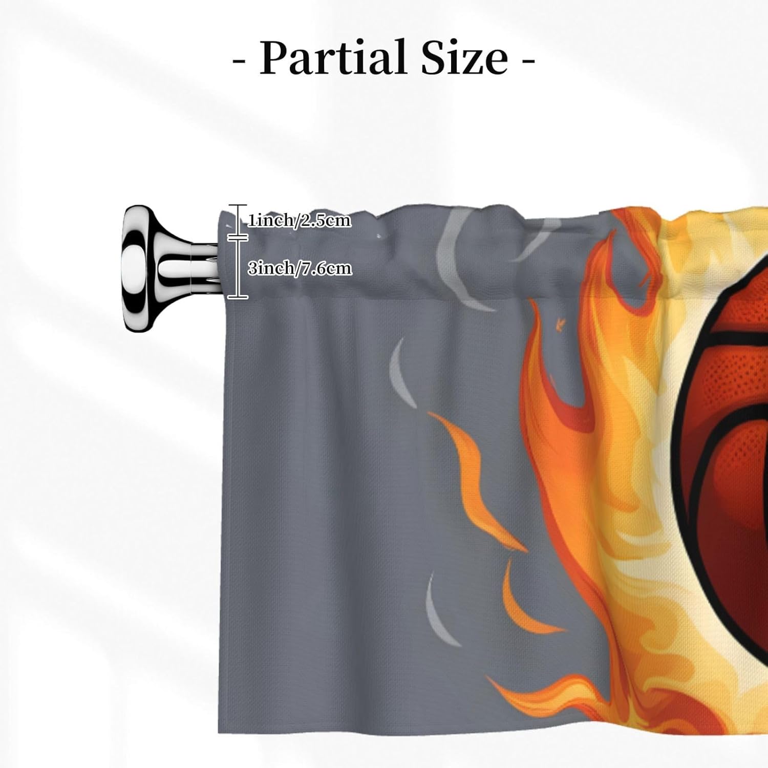 Short Curtains with Valance Rod 54x18in Basketball On Fire Printing for Kitchen, Bathroom, bedroom, Studio, Fits Most Standard or Decorative Curtain Rods - Image 3