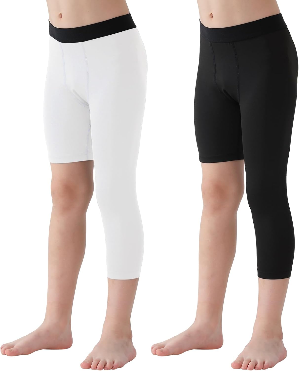 2 Pack Boys Youth One Leg 3/4 Compression Pants Tights for Basketball Running Capris Gym Athletic Base Layer Leggings - Image 8