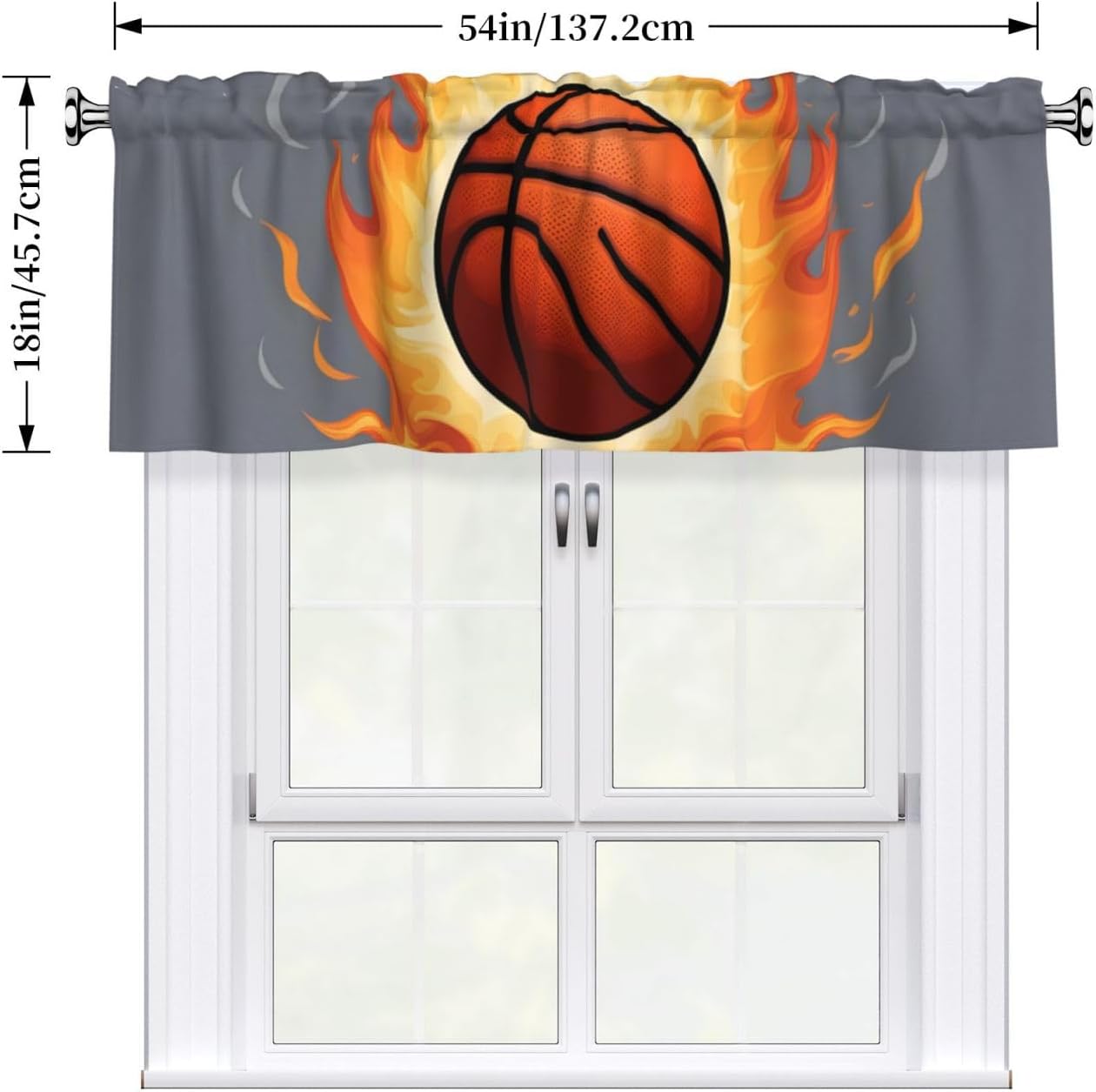 Short Curtains with Valance Rod 54x18in Basketball On Fire Printing for Kitchen, Bathroom, bedroom, Studio, Fits Most Standard or Decorative Curtain Rods - Image 4