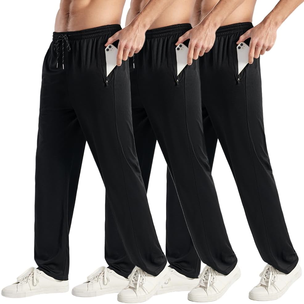 3PC or 5PC Men's Zipper Jogger Pants, Breathable & Flexible Fit, Comfortable for Sports & Casual Wear, Sweatpants for Men - Image 7