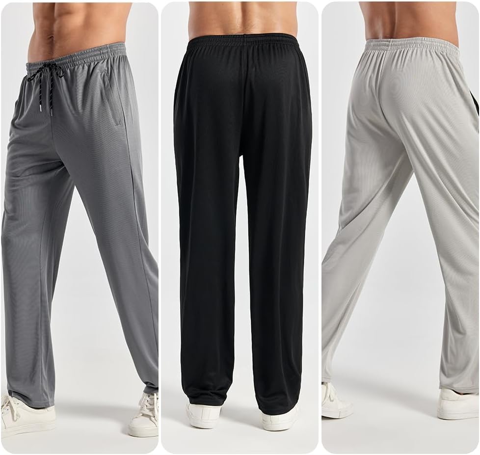 3PC or 5PC Men's Zipper Jogger Pants, Breathable & Flexible Fit, Comfortable for Sports & Casual Wear, Sweatpants for Men - Image 3
