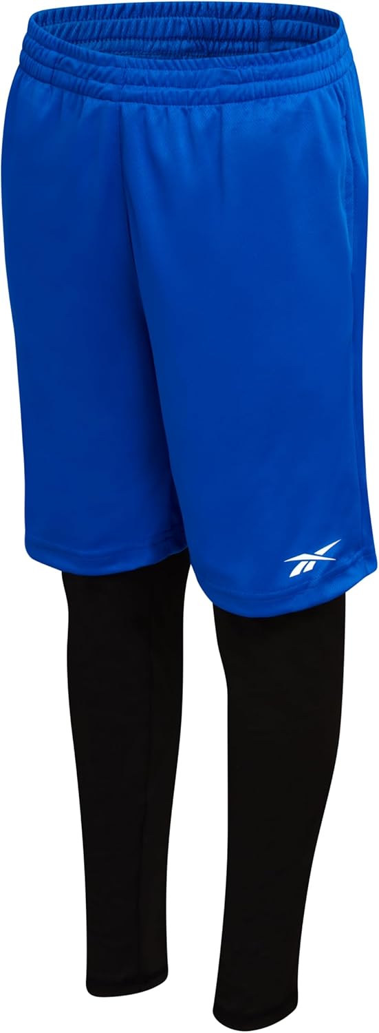 Reebok Boys Basketball Shorts with Leggings - 2-in-1 Boys Athletic Shorts with Inner Compression Pants, Drawstring & Pockets