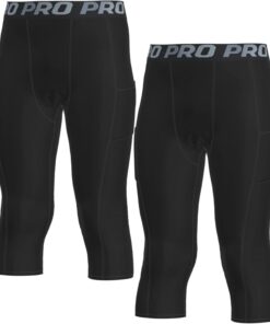 LANBAOSI Youth Boys 3/4 Compression Pants Basketball Tights Sports Capris Leggings Running Base Layer