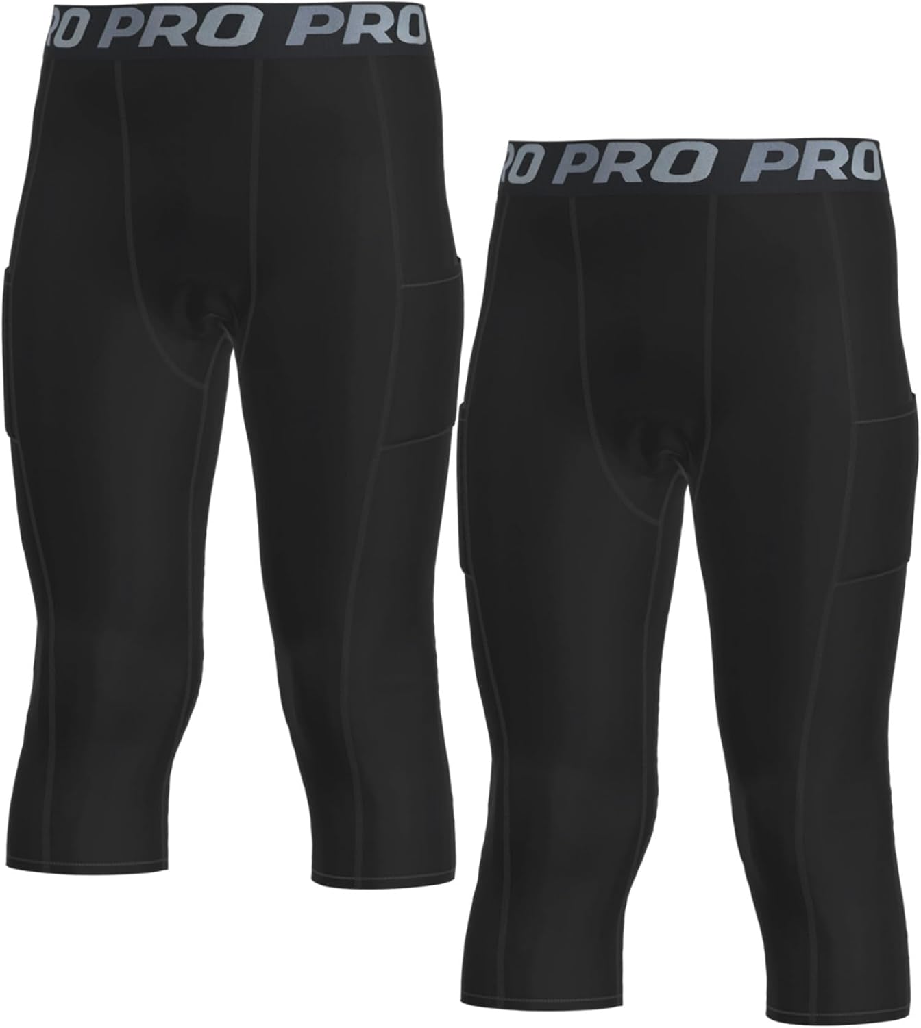 LANBAOSI Youth Boys 3/4 Compression Pants Basketball Tights Sports Capris Leggings Running Base Layer