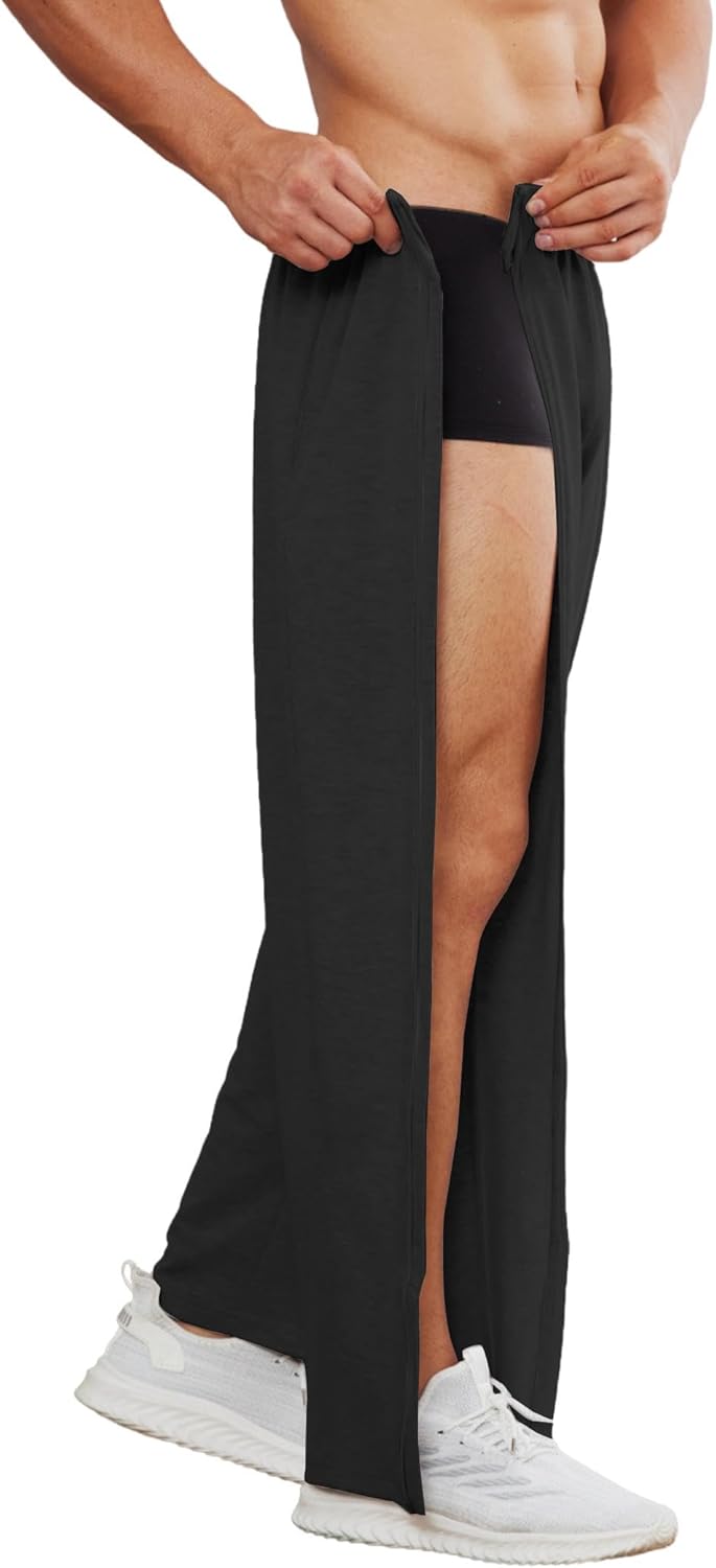 Deyeek Tear Away Pants for Men Full Zipper Legs Sweat Pants Mens Open Bottom Sweatpants Breakaway Cotton Post Surgery Pants - Image 3