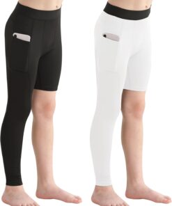 2 Pack Boys Youth One Leg 3/4 Compression Pants Tights for Basketball Running Capris Gym Athletic Base Layer Leggings
