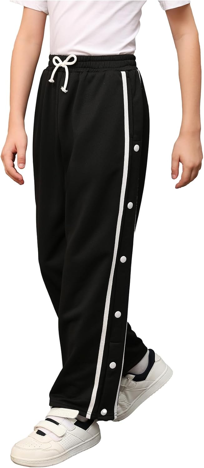 Boy's Striped Side Snap Wide Leg Sweatpants Bowknot Elastic Waist Sports Pants Trousers - Image 2