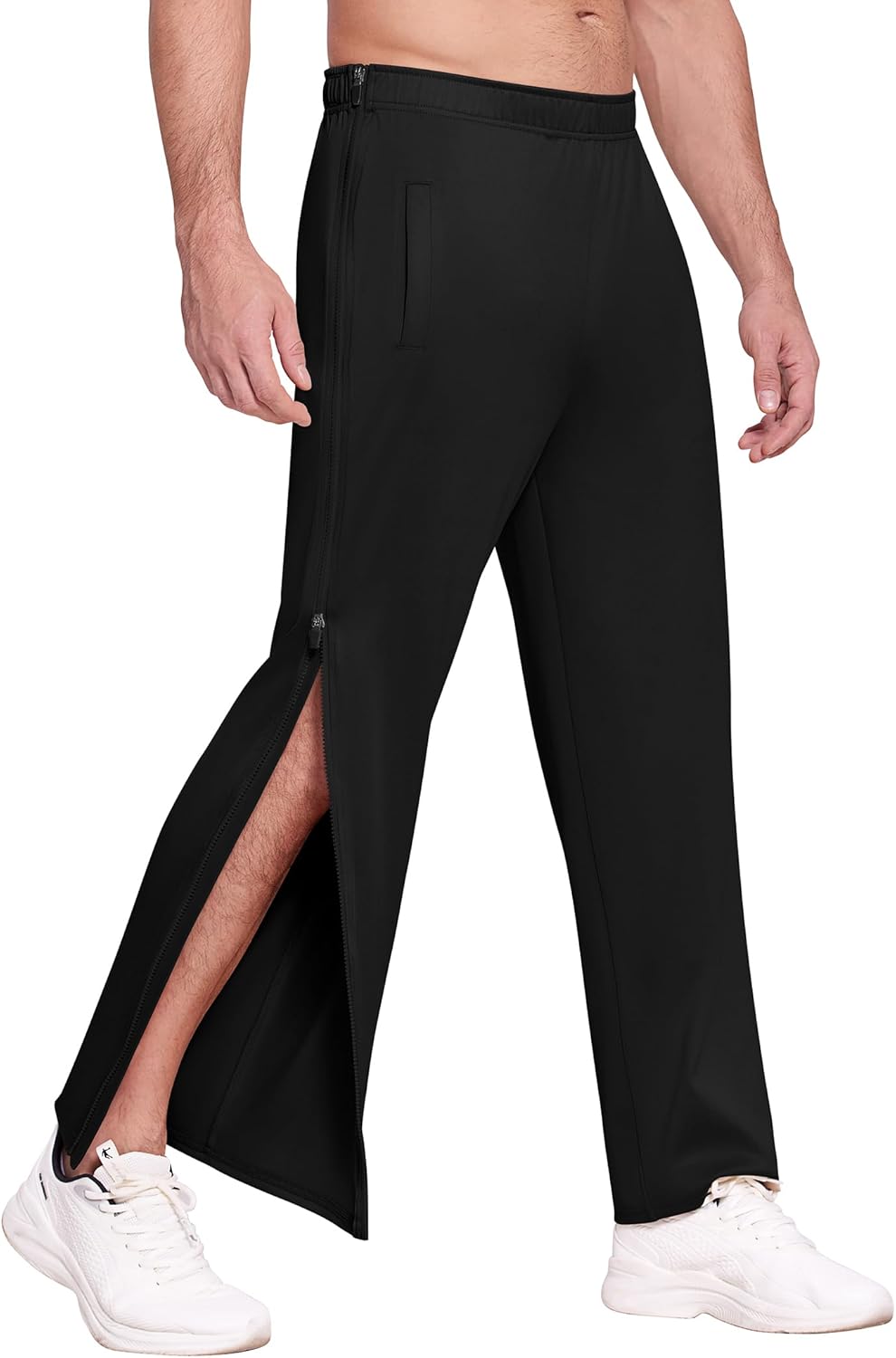 Deyeek Mens Tear Away Basketball Pants 2 Side Zippers Snap Off Full Open Down Sweatpants Leg Post Surgery Pant with Pockets - Image 14