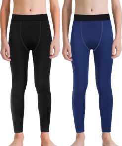 Jeffbaubl 2 Pack Boys Compression Pants,Compression Tights Sport Leggings,Quick Dry Base Layer Pants for Football Basketball