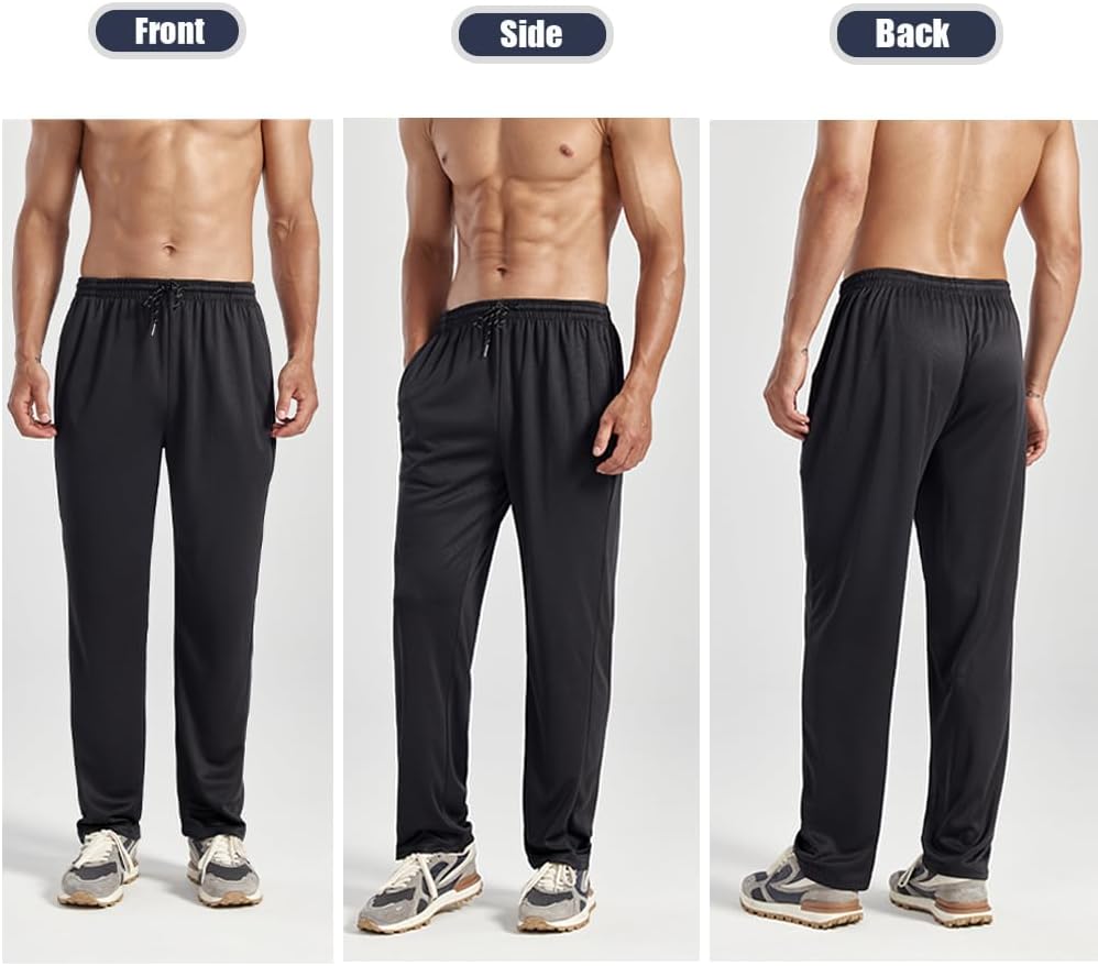 ZH 3 Pack Men's Sweatpants Open Bottom Joggers Lightweight Quick Dry Athletic Pants with Pockets for Workout & Lounge - Image 3