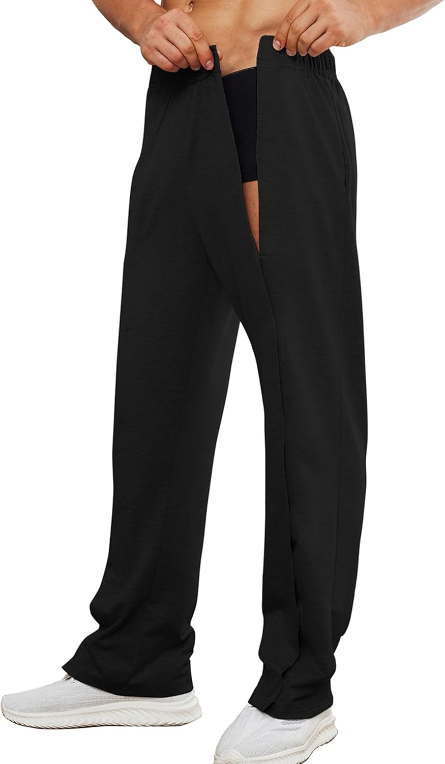 Deyeek Tear Away Pants for Men Easy Open Side Wide Leg Post Surgery Pants Soft Adaptive Breakaway Sweatpants with Pockets - Image 6