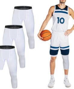 3 Pack Men's Compression Pants Single Leg 3/4 Basketball Tights Leggings Athletic Running Tights One Leg Base Layer Underwear