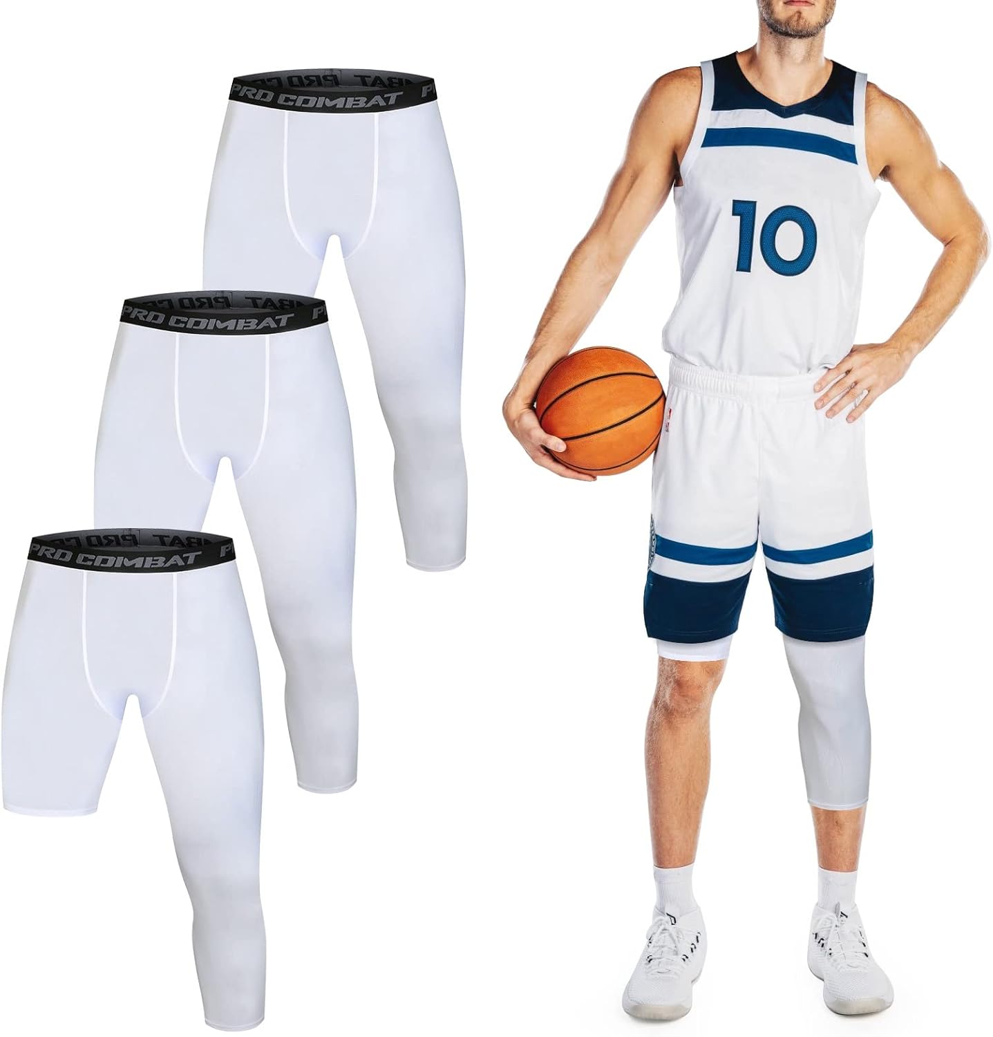 3 Pack Men's Compression Pants Single Leg 3/4 Basketball Tights Leggings Athletic Running Tights One Leg Base Layer Underwear