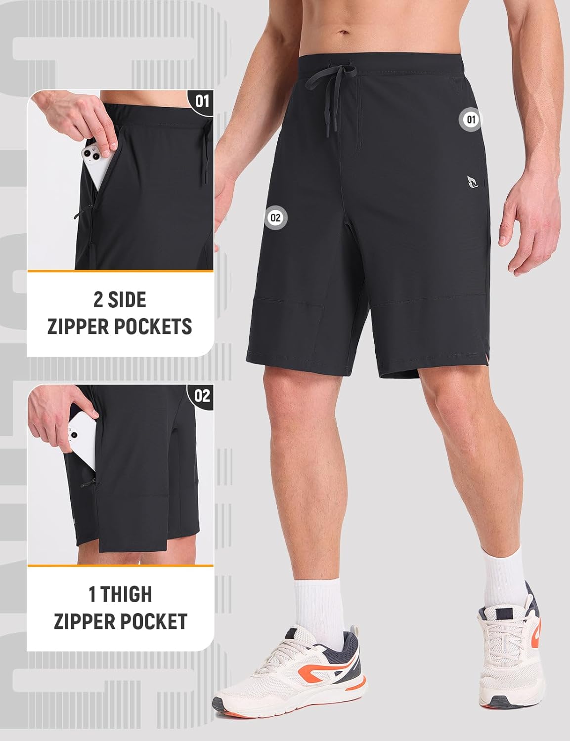 baleaf Men's Athletic Running Shorts 9 Inch Quick Dry Workout Zipper Pocket for Gym Basketball - Image 5