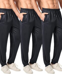 3PC Men's Tapered Sweatpants with Zipper Pockets - Snag-Proof Mesh Jogger Pants, Breathable for Sports & Casual Wear