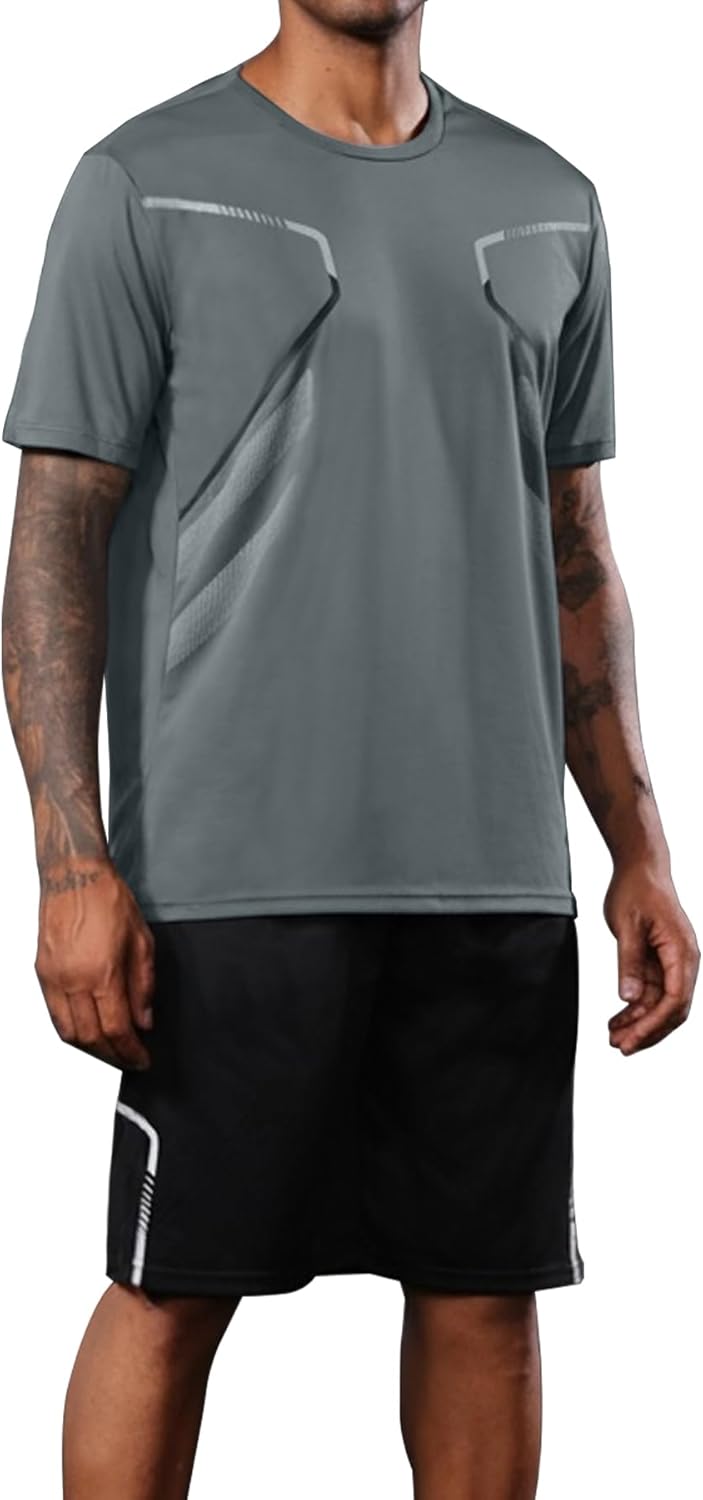 BUYJYA 3 Pack Men's Gym Shorts Shirt Set Workout Athletic Basketball Running Football Elastic Waist with Pocket Gifts - Image 2