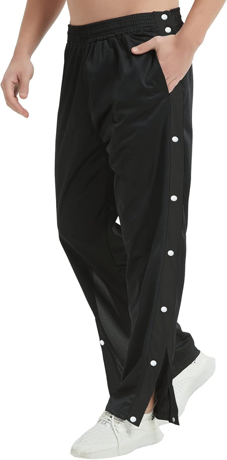 THWEI Mens Tear Away Basketball Pants Casual High Split Snap Button Post Surgery Sweatpants - Image 10
