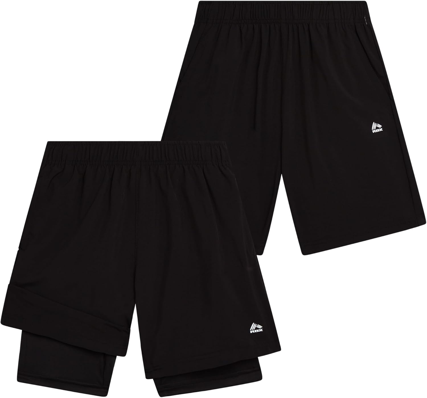 RBX Boys Shorts - 2 Pack Basketball Shorts with Compression Liner and Pockets - Gym and Running Boys Athletic Shorts (8-16)