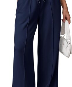 ATHMILE Womens Wide Leg Sweatpants High Waisted Baggy Pants Fashion Teen Girl Drawstring Athletic Joggers