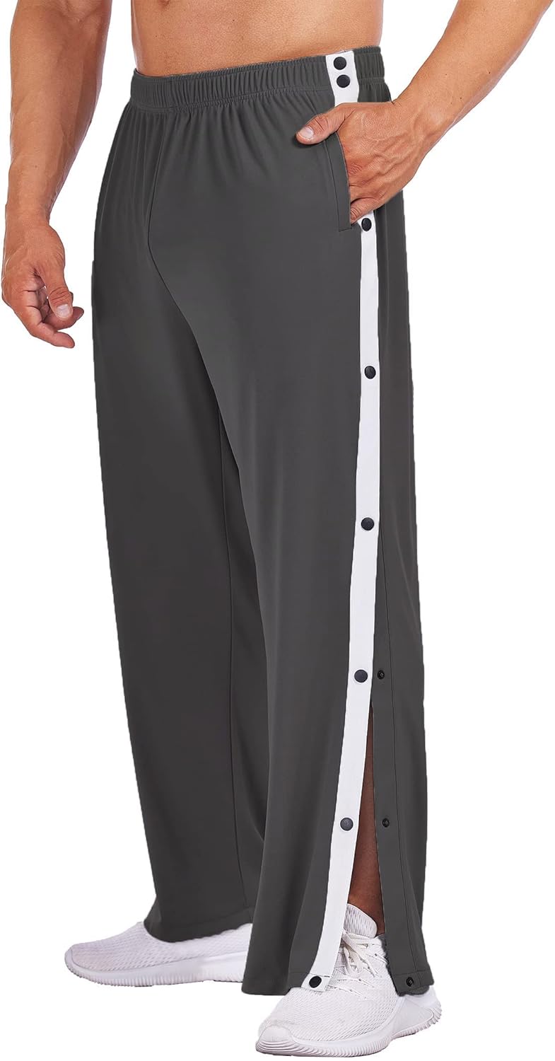 Deyeek Men's Tear Away Basketball Pants High Split Snap Button Casual Post-Surgery Sweatpants with Pockets - Image 9