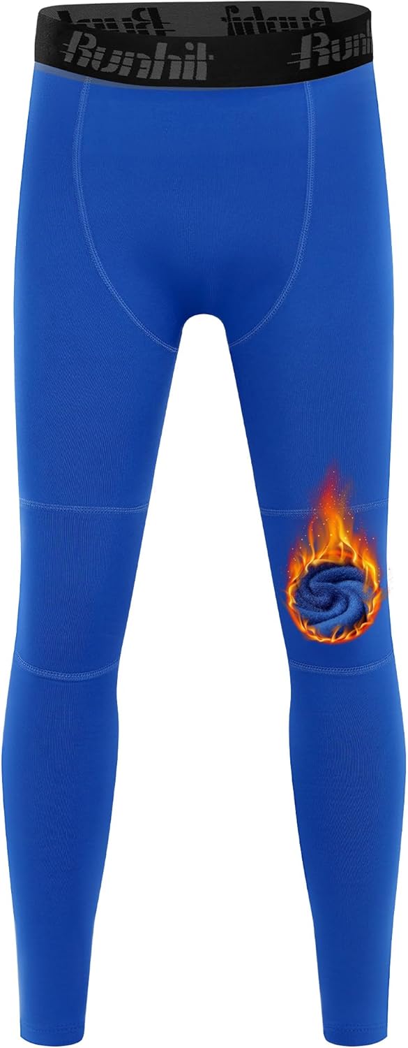 Runhit Boys Compression Leggings Fleece Lined - Youth Sports Tights Kids Thermal Base Layer Pants Cold Weather Gear - Image 9