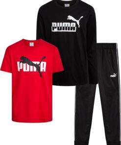 PUMA Boys Sweatpants Set - 3 Piece Fleece Pullover Long Sleeve Shirts Boys TShirt and Jogger Pants Kids Activewear Set (8-16)