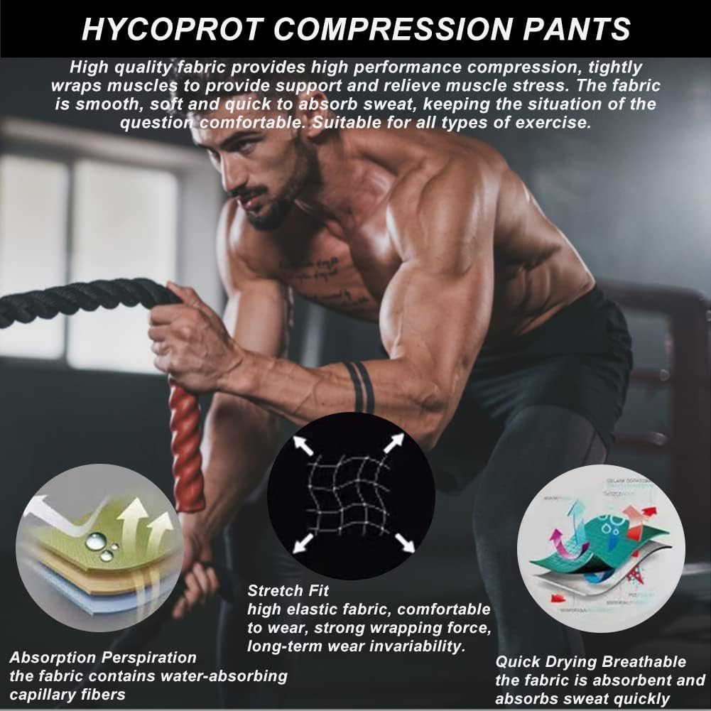 HYCOPROT Men's Compression Pants Athletic Tight,Leggings Base Layer Bottoms for Running Workout Sports Yoga Basketball - Image 3